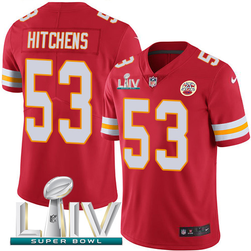 Kansas City Chiefs Nike #53 Anthony Hitchens Red Super Bowl LIV 2020 Team Color Men Stitched NFL Vapor Untouchable Limited Jersey
